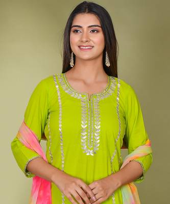 Green cotton gota patti suit set 3