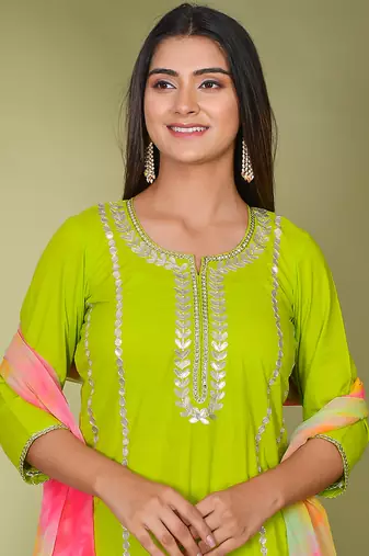 Green cotton gota patti suit set