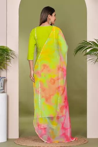 Green cotton gota patti suit set