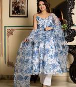 White printed chanderi suit set