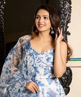 White printed chanderi suit set 3