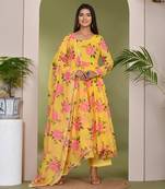 Yellow  printed chiffon suit set