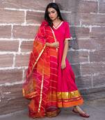 Bannhi Rani Pink Silk Gota Work Anarkali Kurti Set