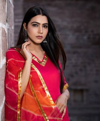 Bannhi Rani Pink Silk Gota Work Anarkali Kurti Set 3