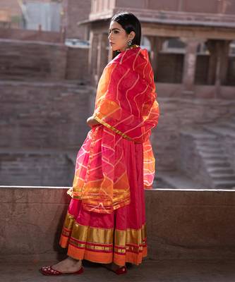 Bannhi Rani Pink Silk Gota Work Anarkali Kurti Set 4