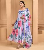 White floral printed chiffon suit set