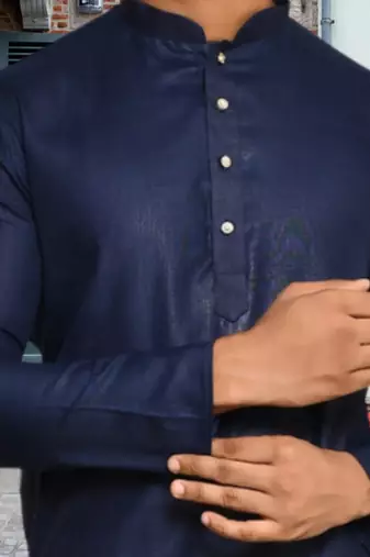 Navy blue art silk solid kurta churidar for men's indian traditional ethnic wear