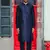 Navy blue art silk solid kurta churidar for men's indian traditional ethnic wear