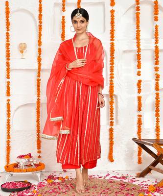 Red georgette lurex suit set 1