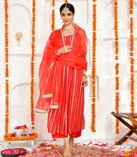 Red georgette lurex suit set