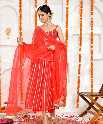 Red georgette lurex suit set 2