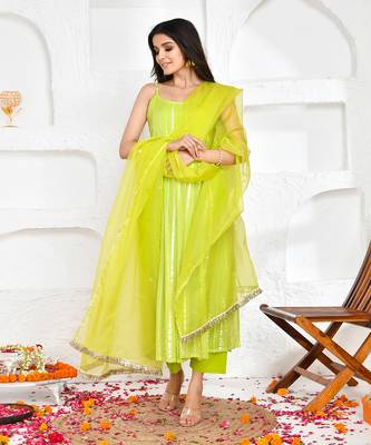 Green georgette lurex suit set 1