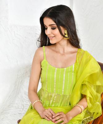 Green georgette lurex suit set 2