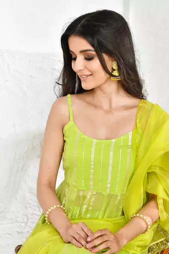 Green georgette lurex suit set