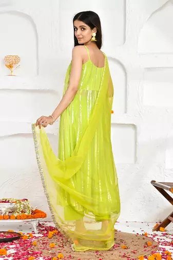 Green georgette lurex suit set