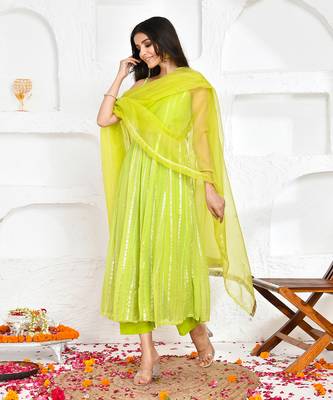 Green georgette lurex suit set 4