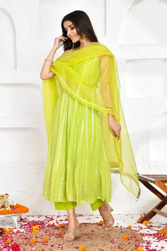 Green georgette lurex suit set