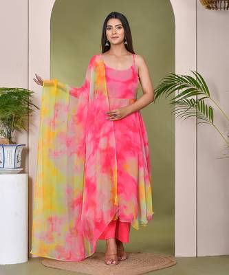 Pink & green  georgette  suit set 1