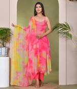 Pink & green  georgette  suit set