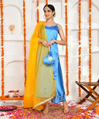 Blue satin suit set 2