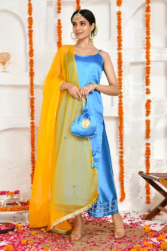 Blue satin suit set