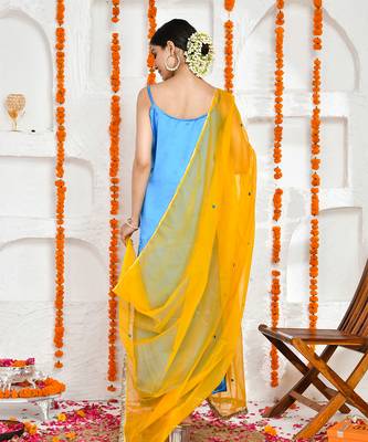 Blue satin suit set 3