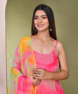 Pink & green  georgette  suit set 3