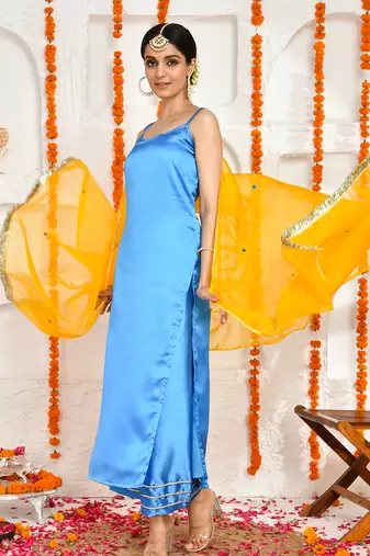 Blue satin suit set