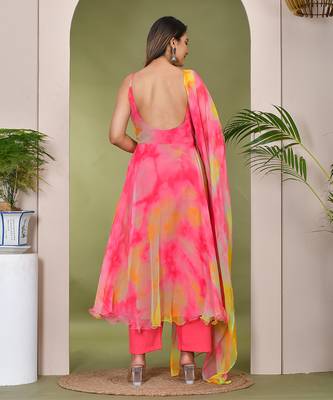 Pink & green  georgette  suit set 4