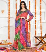 Multi colour chiffon bandhani anarkali set