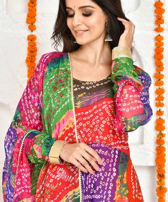 Multi colour chiffon bandhani anarkali set 2