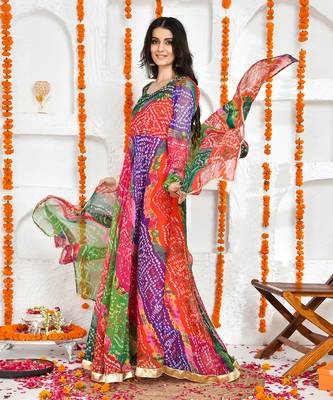 Multi colour chiffon bandhani anarkali set 3