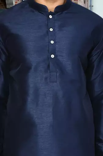 Navy blue art silk solid kurta churidar for men's indian traditional ethnic wear