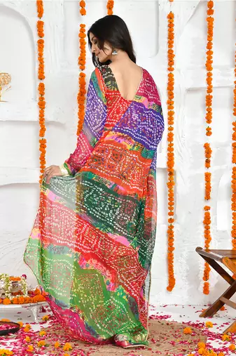 Multi colour chiffon bandhani anarkali set