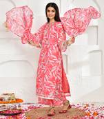 Pink printed chanderi suit set