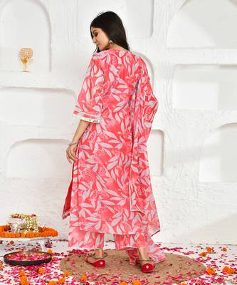 Pink printed chanderi suit set 3