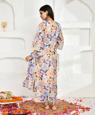 Peach floral printed chanderi suit set 4