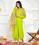 Green cotton floral printed suit set