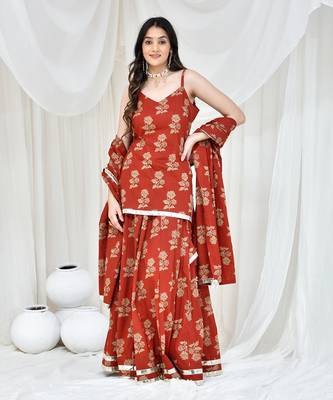 Maroon Cotton Printed Lehenga Set With Kurta 1