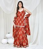 Maroon Cotton Printed Lehenga Set With Kurta