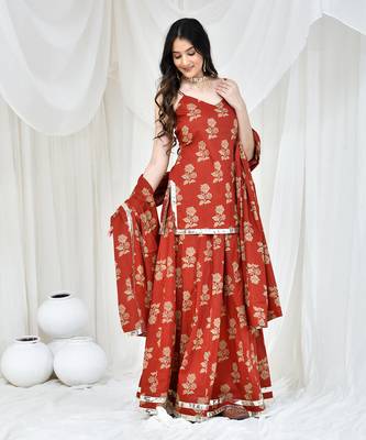 Maroon Cotton Printed Lehenga Set With Kurta 2