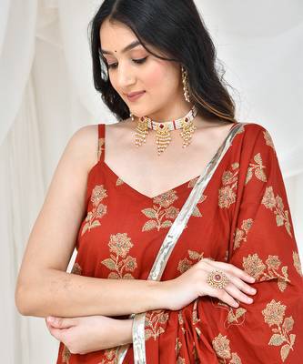 Maroon Cotton Printed Lehenga Set With Kurta 3