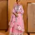 Pink Organza Hand Painted Lehenga Set With Blouse