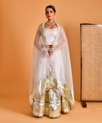 Smoky White Gota Embellished Lehenga Set With Blouse 1