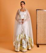 Smoky White Gota Embellished Lehenga Set With Blouse