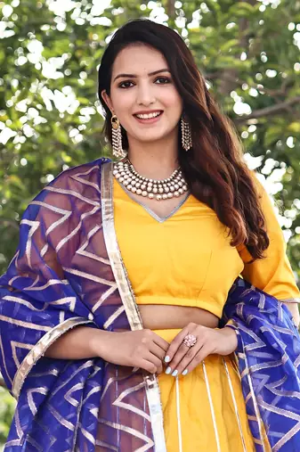 Yellow Cotton Silk Lehenga Set With Blouse