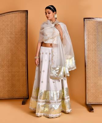 Smoky White Gota Embellished Lehenga Set With Blouse 2