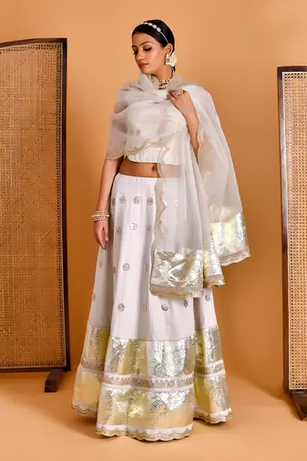 Smoky White Gota Embellished Lehenga Set With Blouse