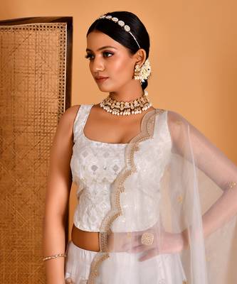 Smoky White Gota Embellished Lehenga Set With Blouse 3