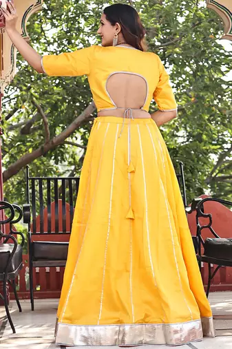 Yellow Cotton Silk Lehenga Set With Blouse